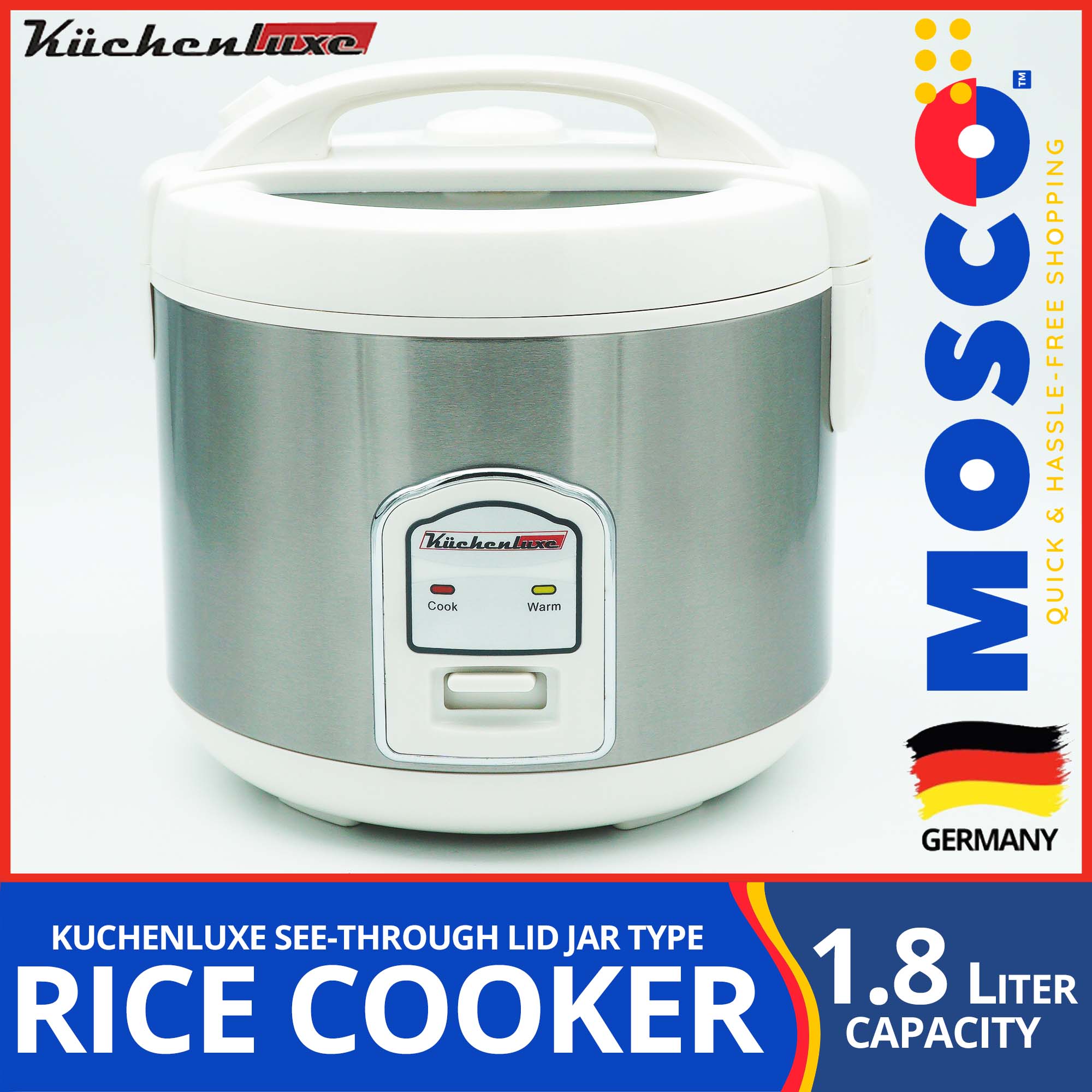 Kucheluxe Premium Rice Cooker 1.8L Jar Type (10 cups) Stainless Steel With Steamer