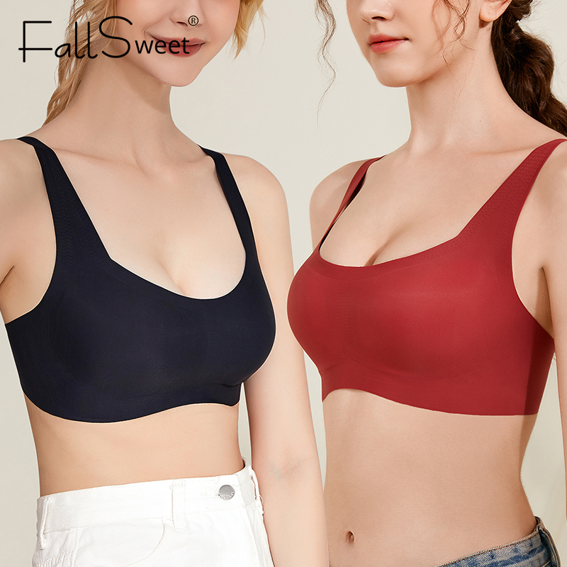 FallSweet Wireless Bras for Women Plus Size C D E Cup Sexy Lingerie Push Up  Underwear Lace Longline Brassiere Size 34-48