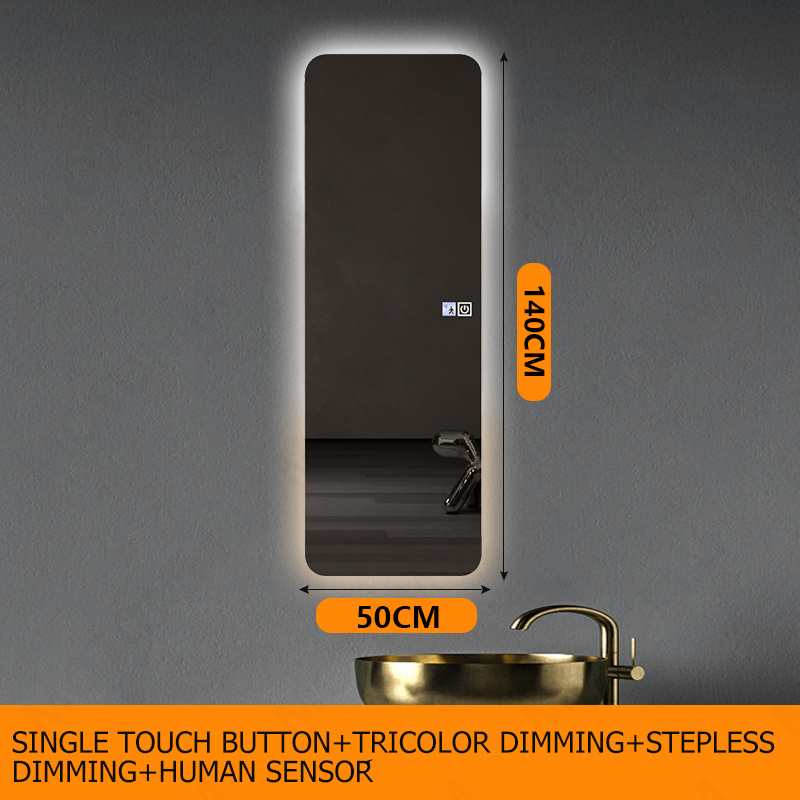 ZAM0T0 Full-length mirror with light modern smart LED dressing mirror Nordic style living room bedroom bathroom hotel dressing mirror one piece touch human body induction three-color light dimmable 140*50/120*30cm