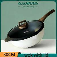 Gaoboos Non Stick Frying Pan 30cm Titanium Ceramic Wok Deep Pan with Glass Lid Free Induction Safe Easy Clean Oven Safe
