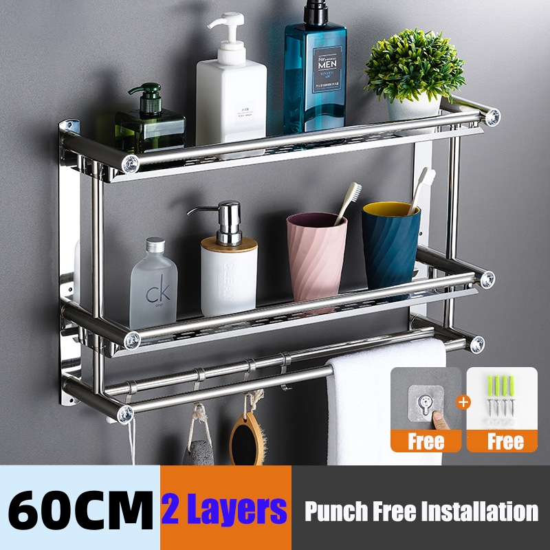 Hand Polishing Finished 3 Tiers Towel Rack Wall Mounted Multilayer - 60cm