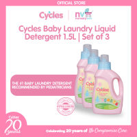 Cycles Baby Laundry Liquid Detergent (x3) - Hypoallergenic Free & Clear of SLS and SLEs. Best and safe for Newborns Infants and Toddlers - Recommended by Pediatricians! 114 light loads - 1.5L Bottle