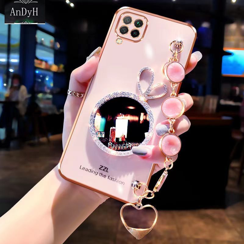 AnDyH camera protection case For Samsung S8 Plus S9 Plus S23 S23U S23P J5Prime J7 J7 2017 J730 J5 2017 J530 J3 2017 J330 cases Bunny makeup mirror with gemstone bracelet