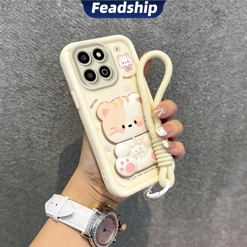 Feadship Case for honor X8C X6C X8B x6s x6 x7 x8 X8A X6B X6A x7a X7D x7b x7c x5b x5c plus 5G phone casing shockproof Cover new design aesthetic cute cat with holder & lanyard JTDTMMZJ06