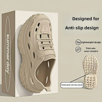 EDM Mens Summer Outdoor Thick Bottom EVA Anti-Slip Odor Resistant Breathable Sandals Beach Sports Slippers Comfortable Casual Hollow out Hole Shoes