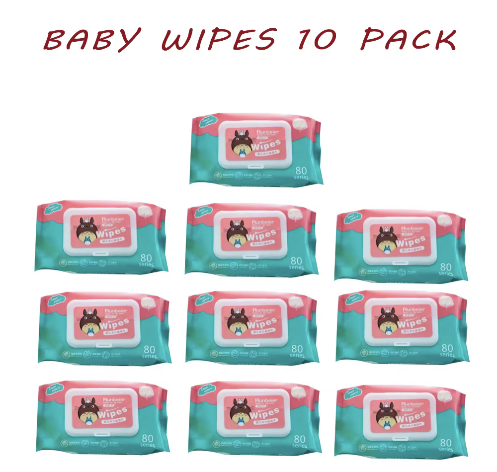 10 PACK Organic Baby Wipes 80 Pcs Per Pack 99% Water Hypoallergenic(Non-Alcohol-wet wipes)