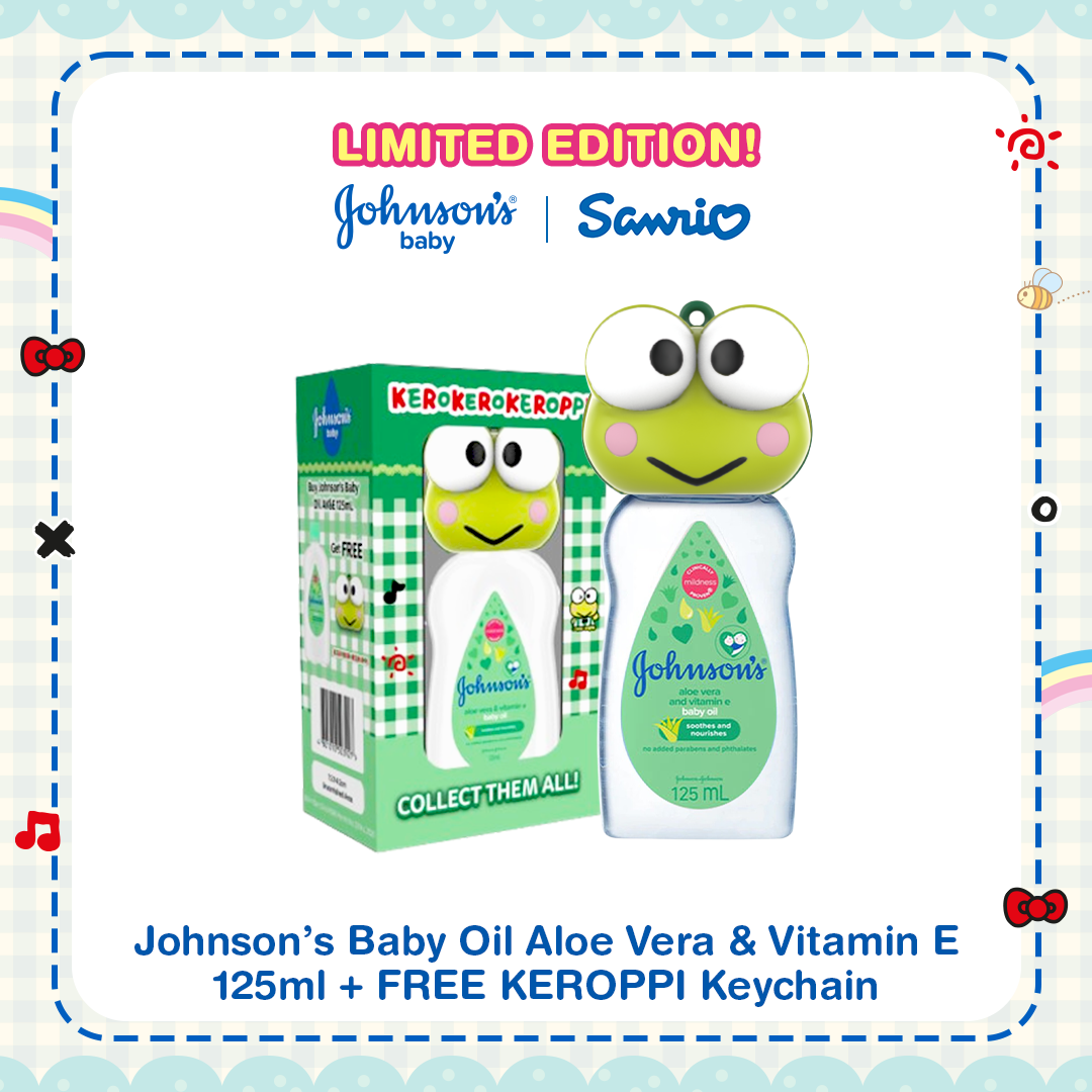 Johnsons Baby Aloe Vera & Vit. E Oil 125ml + FREE KEROPPI Sanrio Keychain