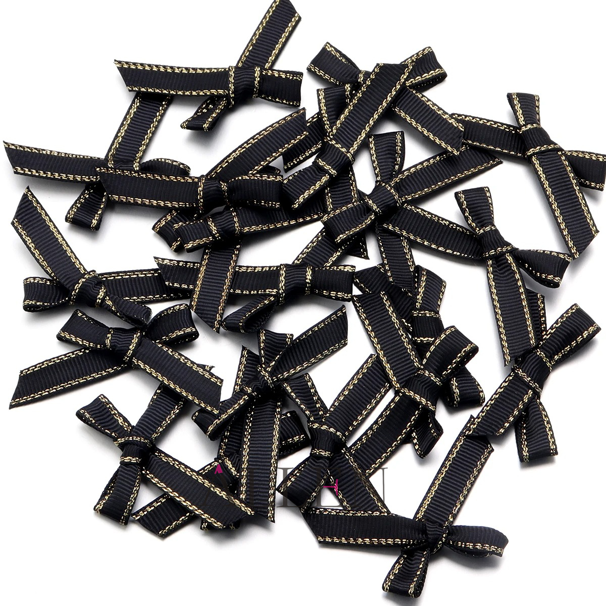 (50pcs/pack) 3/8 Gold Edged Grosgrain Ribbons Handmade Bowknot For Souvenir/DIY Crafts/Gift Decor