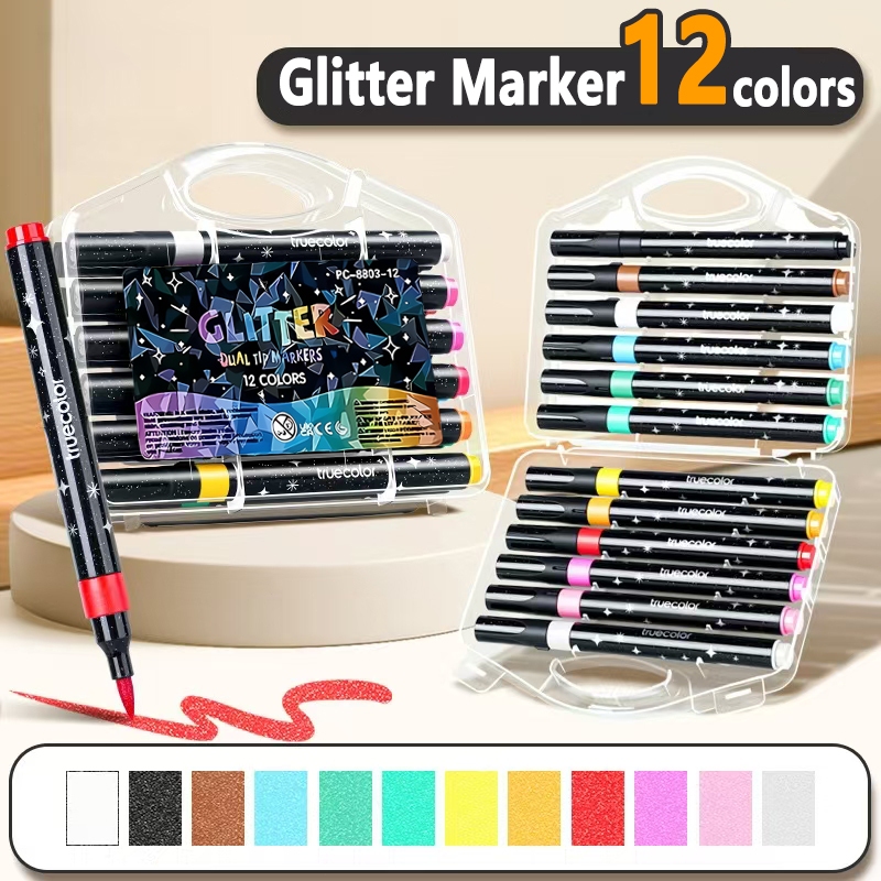 48Colors Dual Tip Glitter Drawing Color Pen Set Markers Metallic Outline Marker Pens For Art Painting