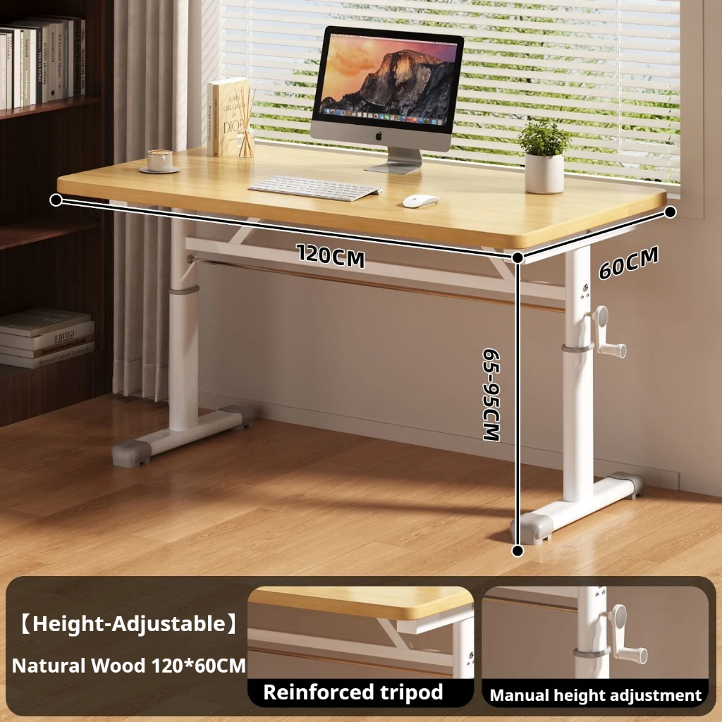 Manual Standing Desk Computer Table Hand Crank Height Adjustable Thickened Board Laptop Desktop Workstation Home Office Study Gaming Student Ergonomic Stable Durable Easy Assembly