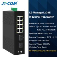 JT-COM Industrial 8-Port Gigabit Managed PoE Switch 4/8 Port 10/100/1000Mbps + 2 Port Gigabit SFP Slots DIN-Rail IP40 Standard IEEE802.3af/at
