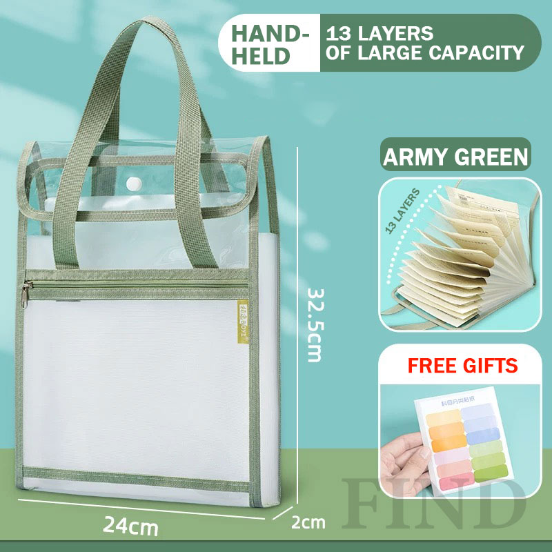 FIND 13-Layer Handle Long size Folder A4 File Organizer Expanding File Folder Portable Folder Bag School supplies