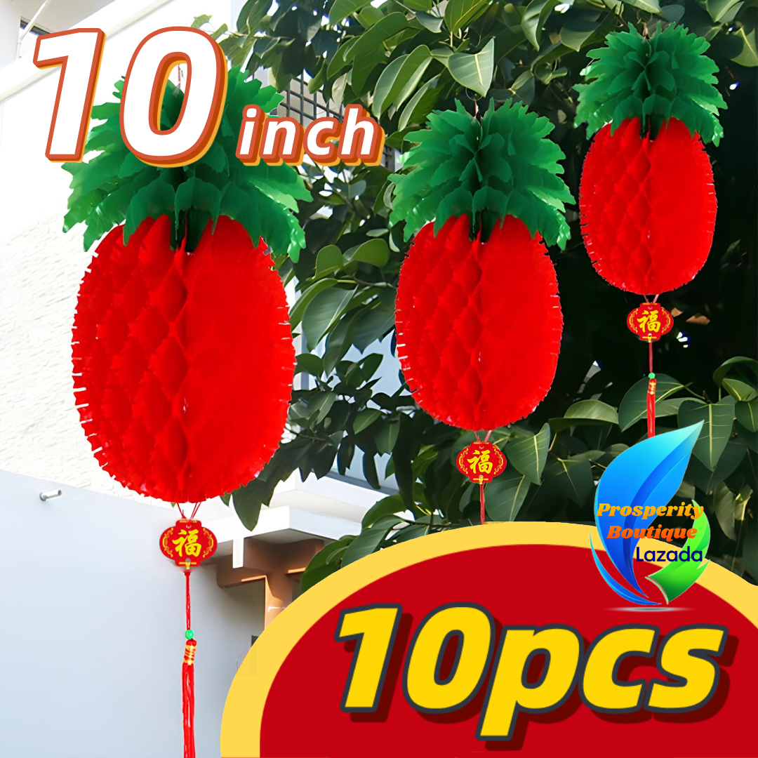 [10pcs] 10inch Pineapple Lantern Pinya Red Chinese Lanterns Parol Decoration Christmas