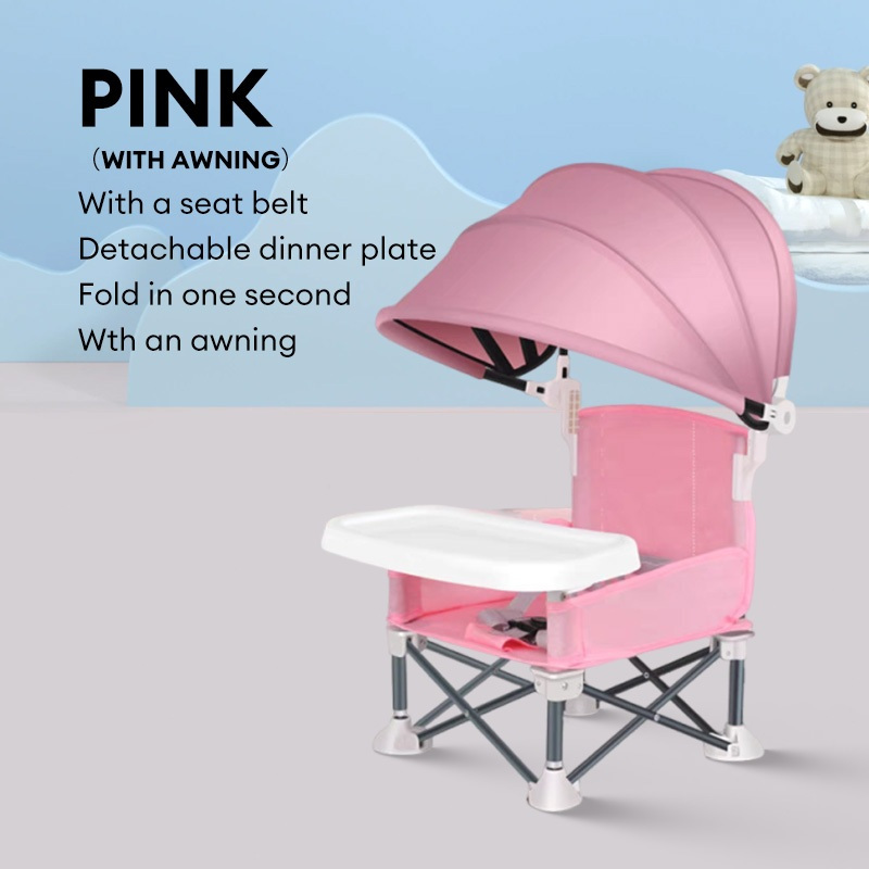 Playpark Foldable Dining Chair for Baby with Feeding Table & Safety Belt One-click Folding Camping Chair for Travel