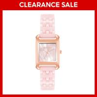 Anne Klein AK5022RGPK0000 Rose Gold Tone Rectangle Watch with Blush Mother of Pearl Dial in Ceramic Band