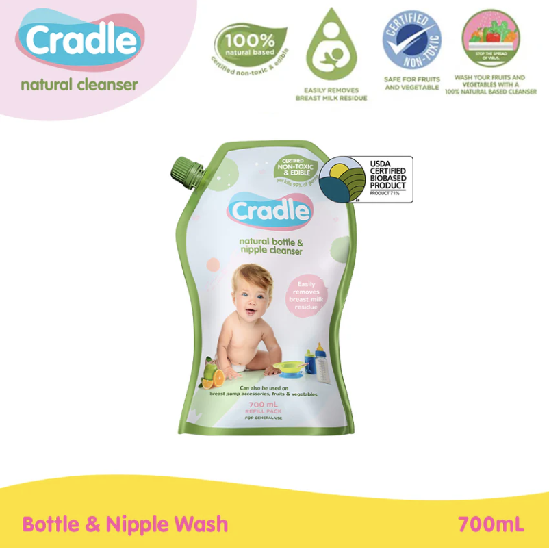 Cradle Natural Bottle Wash & Nipple Cleanser 700ml Refill (500mL + Free 200mL)