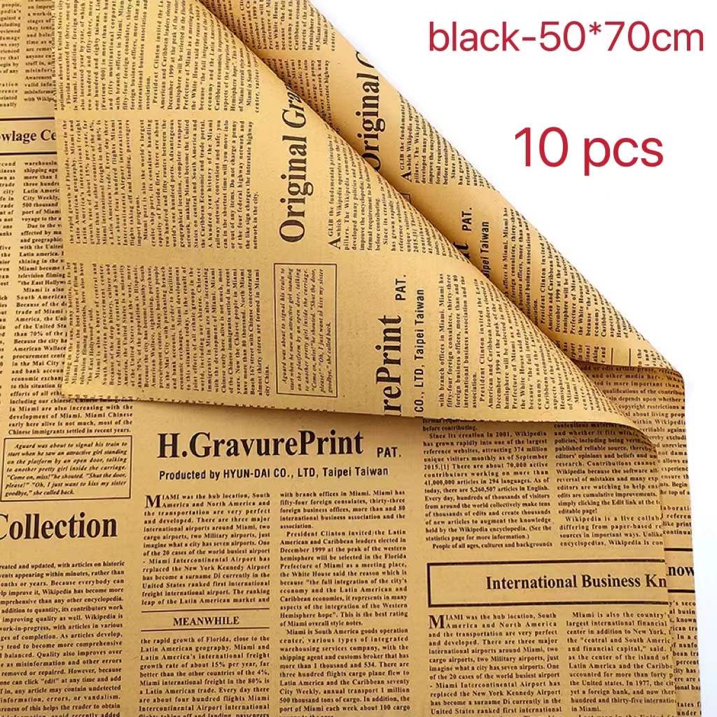 50*70cm Flower Packaging Material Retro Kraft Paper English Newspaper Bouquet Gift Wrapping Paper