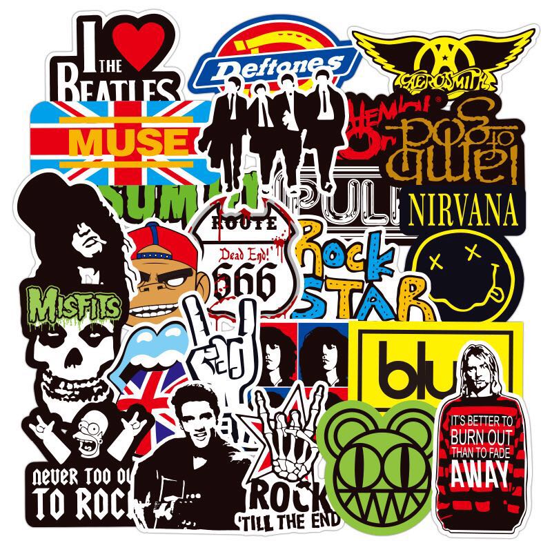 xs008-100pcs rock music band graffiti stickers waterproof removable notebook scooter stickers