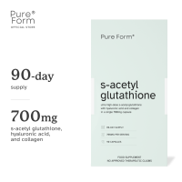 Pure Form® S-Acetyl Glutathione | 90 Capsules | 700mg of Gluta + Hyaluronic Acid + Hydrolyzed Collagen | Skin Brightening Moisturizing and Anti-Aging