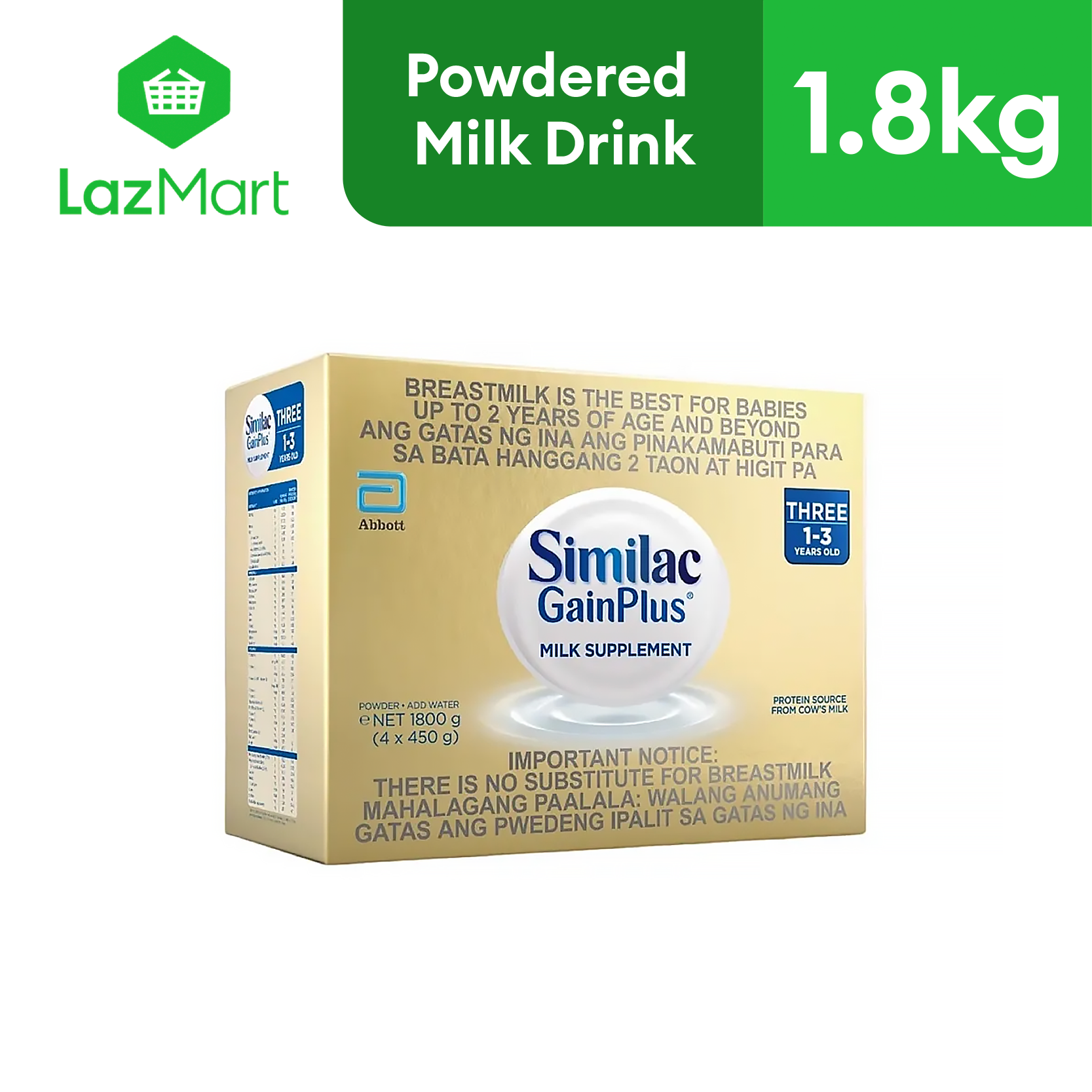 Similac GainPlus 1.8kg for Children 1-3 Years Old Milk Supplement Powder
