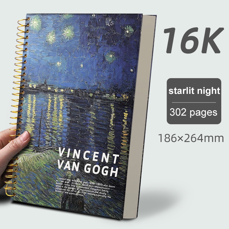 16k Van Gogh Hardbound Spiral Thick Big Notebook Sheets 151 Watercolor Loose Notebook Metal Ring