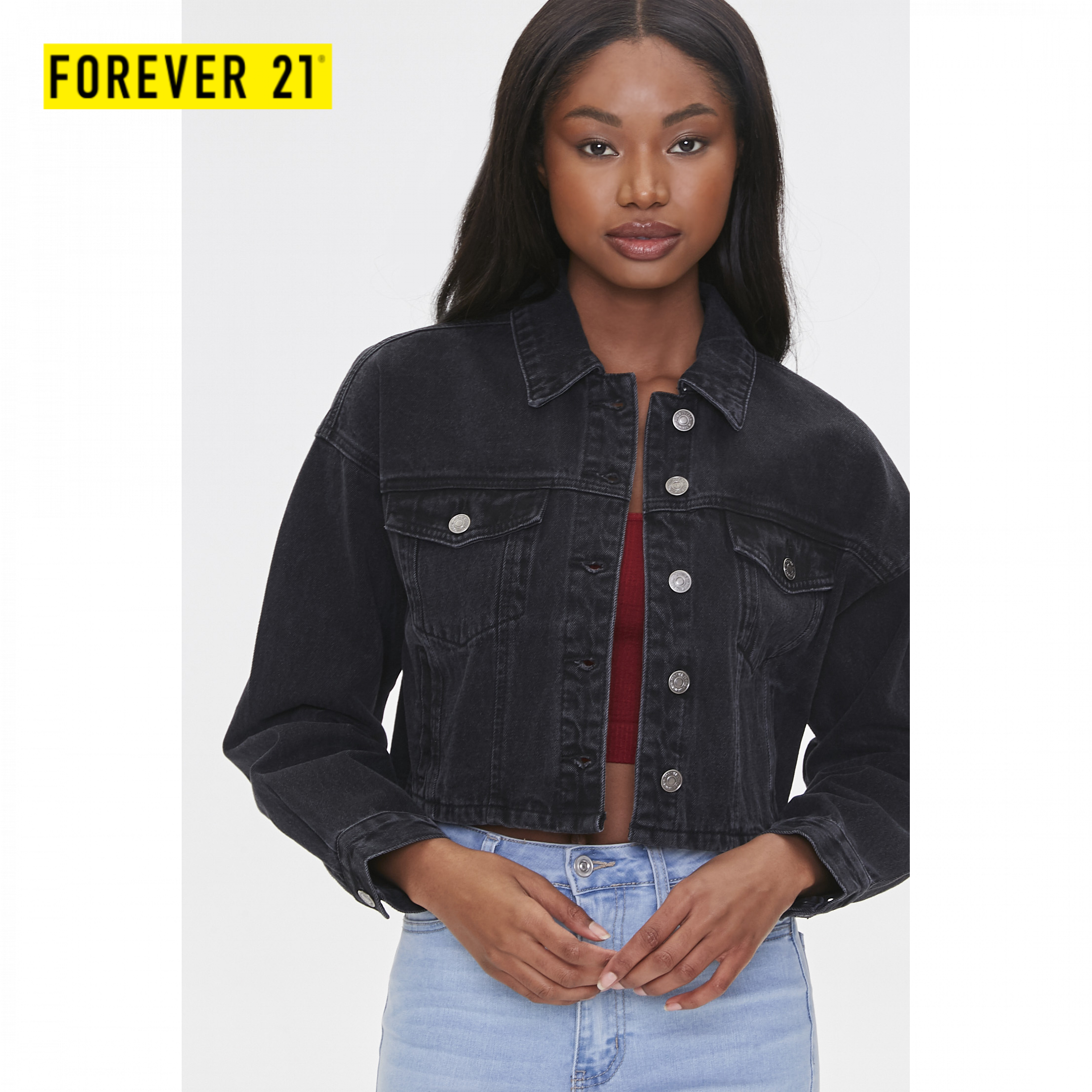 Forever 21 Womens Cropped Denim Jacket 