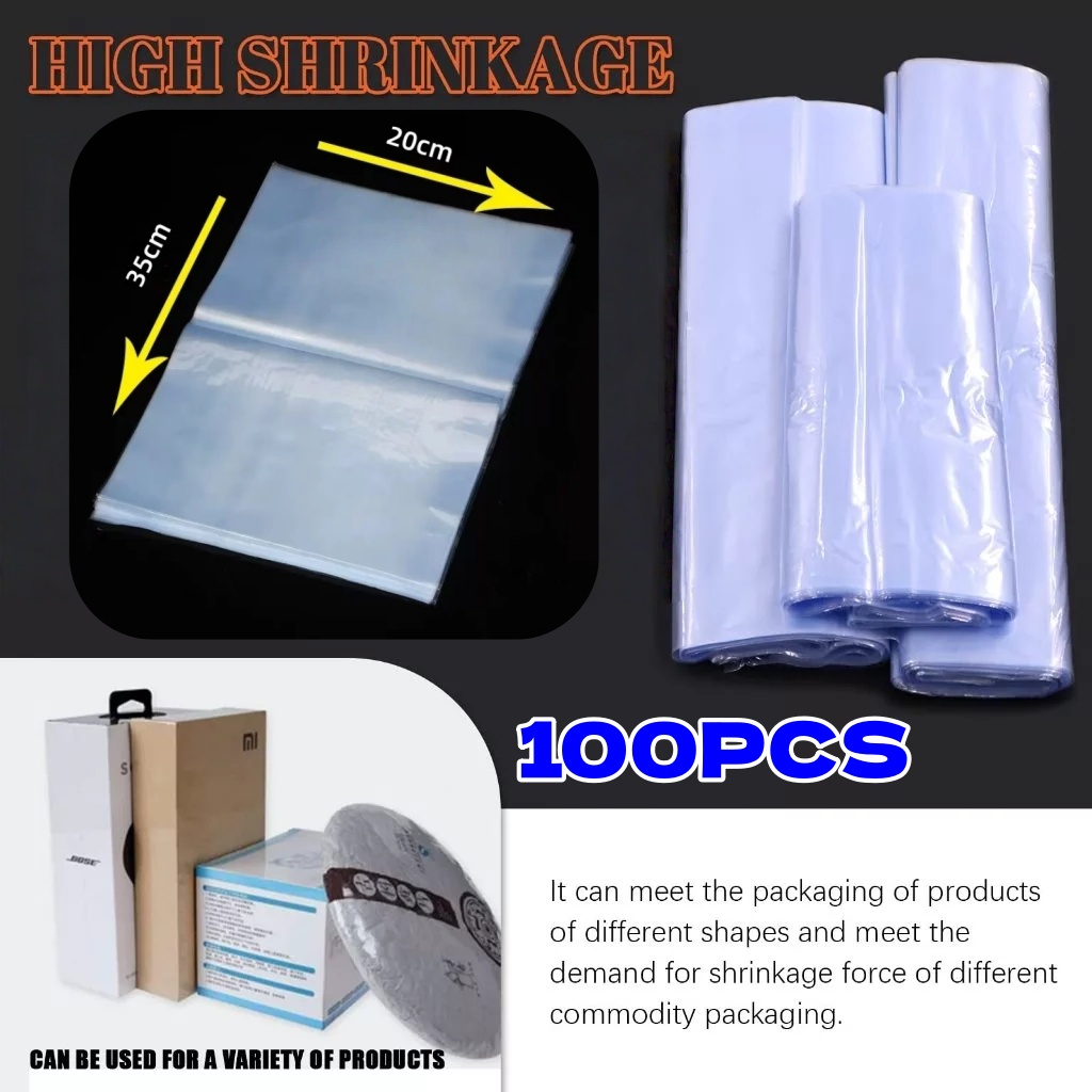 100PCS PVC Heat Shrink Wrap Bags/Heat Shrink Bag Seal PVC/Shrinkable Plastic to Store Wrap/Multi-purpose Dust-proof And Water-resistant Clear Shrink Film.