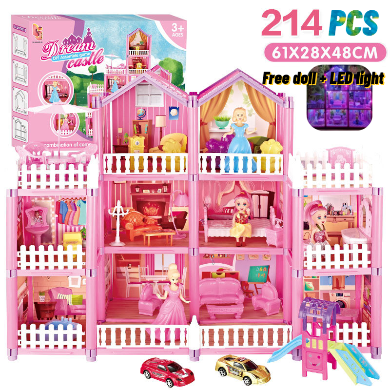 Doll House Three Storey Villa Dollhouse Kids DIY Family Doll House