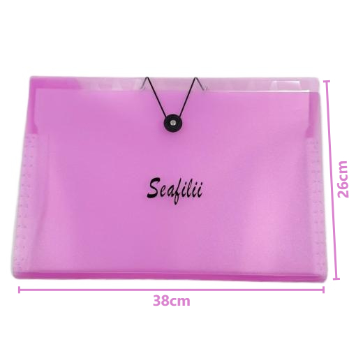 Seafilii Long Expanding File Folder with Button 12Pockets Expanding Document Organizer for Office Clear Book with Labels School Supply Officeequipments 26x38cm