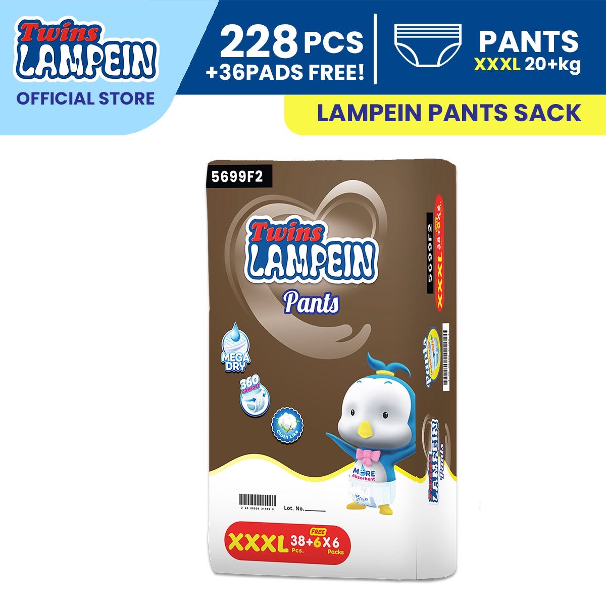 (Online Laz Exclusive) Twins Lampein Pants XXXL 228pcs +36pads free)