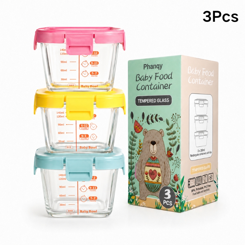 Phanqy 3 in1 Portable Baby Glass Food Container Box Storage Freezer And Heat-resistant Storage Box 170ML