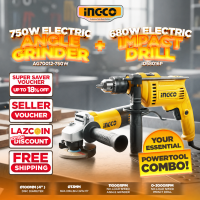 Ingco 750W Angle Grinder with 680W Impact Drill Combo Power Tool Set Metal Cutting & Hammer Drill - IPT