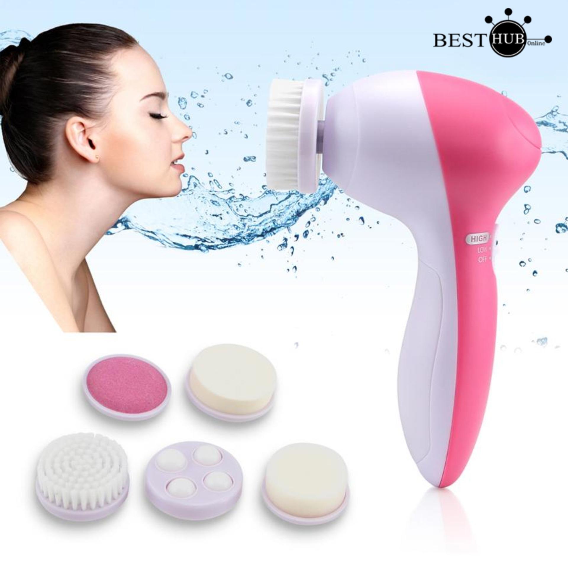 AE8782 5 In 1 Beauty Care Massager Face Cleansing Electric Massager Brush White-Pink