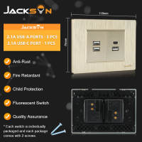 JACKSUN Gold Wall Switch/Socket For Light 118 Type Outlet 1/2/3 Gang Safety Door Night Light Flame Retardant PC
