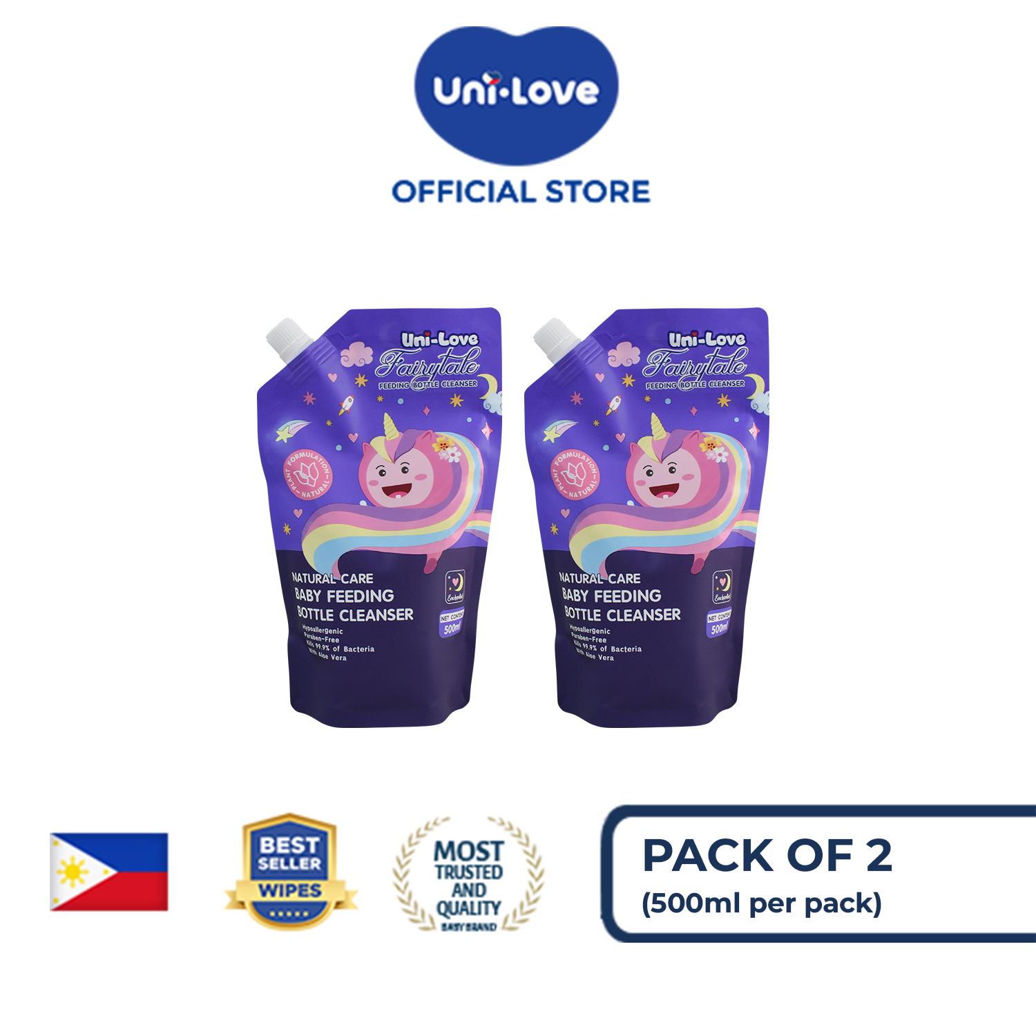 Uni-Love Fairytale Feeding Bottle Cleanser 500ml Pack of 2