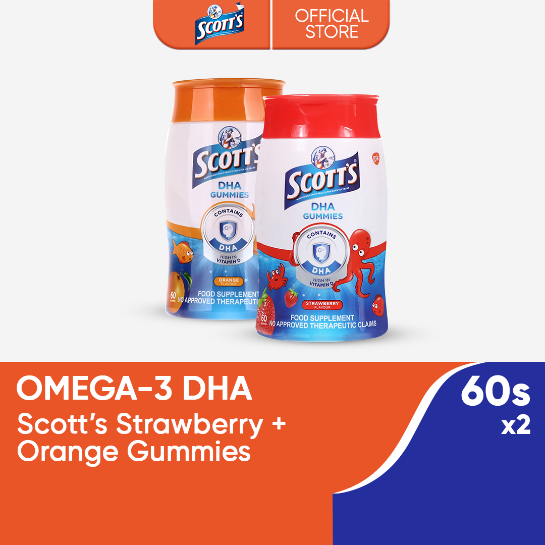 Scotts DHA Gummies Strawberry + Orange 60s [Pack of 2] Helps Support Brain Development