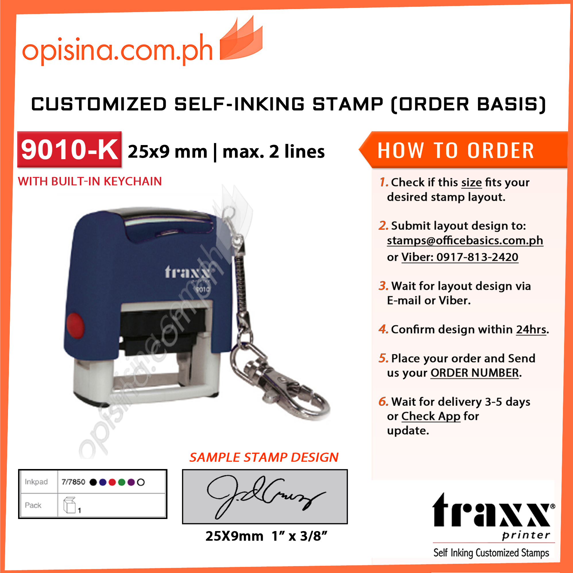 Traxx Stamp Customized Self-Inking Stamp 9010-K 9X25 MM