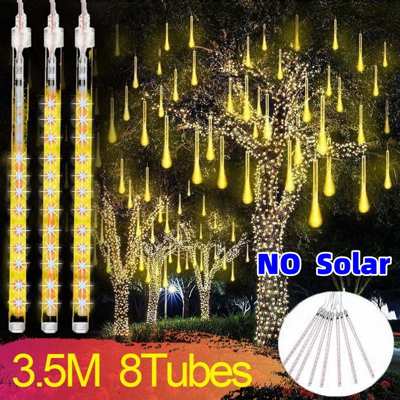 Solar/Plug in meteor tube waterproof 8 tube meteor shower lamp Christmas Ramadan decoration Christmas tree decoration Rainbow lights for outdoor courtyard garden and shopping mall decoration