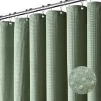 BITASSET Premium Waterproof Shower Curtain 120cm/180cm - Lake Blue 256gsm Waffle Fabric 12 Rustproof Hooks Weighted Hem