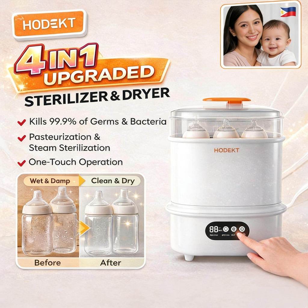 HODEKT Smart Baby Bottle Sterilizer & Dryer For 6-8 Bottles Safe Material Warm Milk Heat Food
