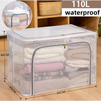 【2PCS】NEARER Clothes Storage Organizer Waterproof Large Folding Storage Box Breathable Folding Clothes Locker Steel Locker Waterproof Oxford Cloth Material Dustproof and Moisture-proof Wardrobe Storage Box