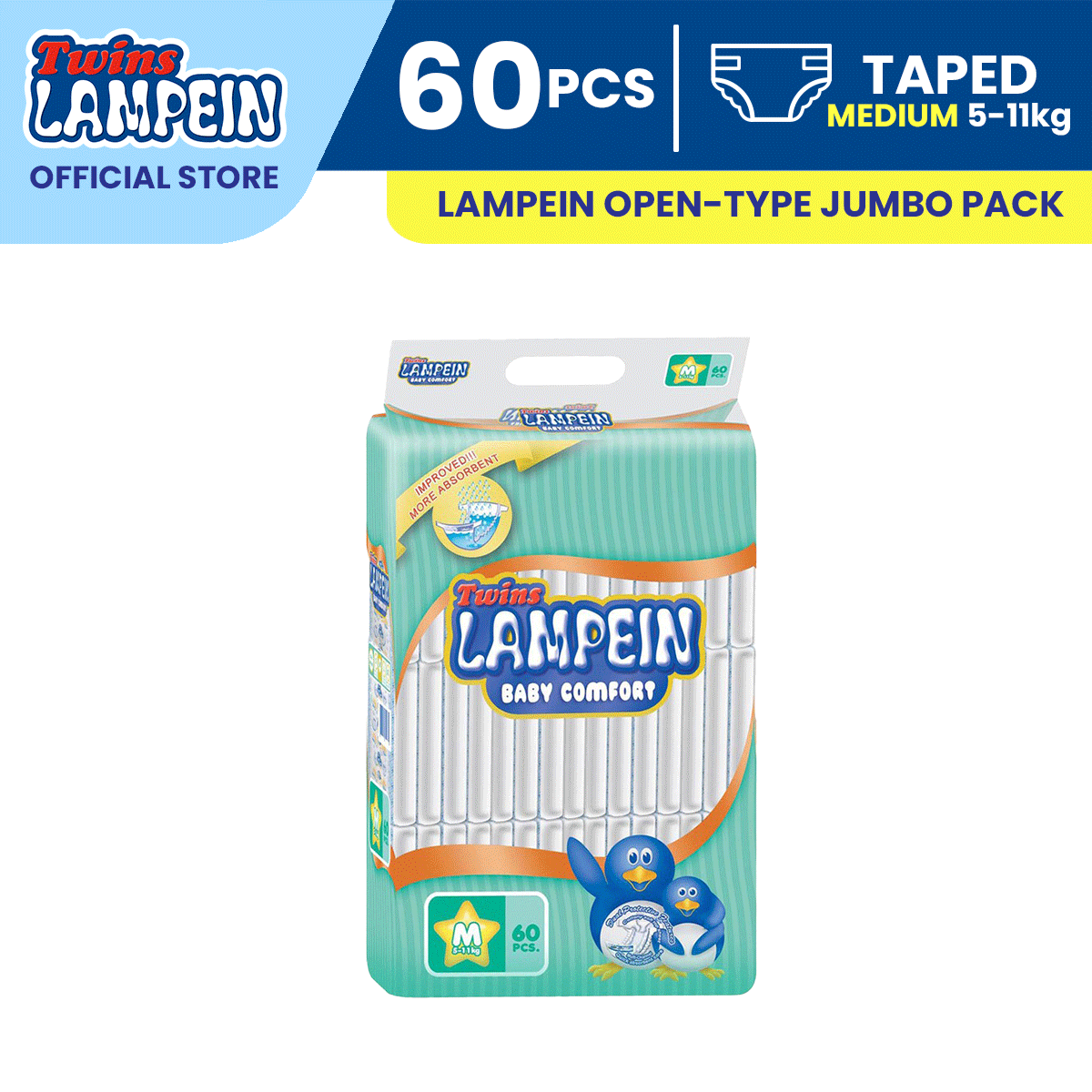 Twins Lampein Baby Diaper Jumbo Pack Medium 60s