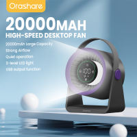 Orashare DF03L Max 20000mAh Rechargeable Desk Fan with LED Light 100 Gears Silent High Speed Fan