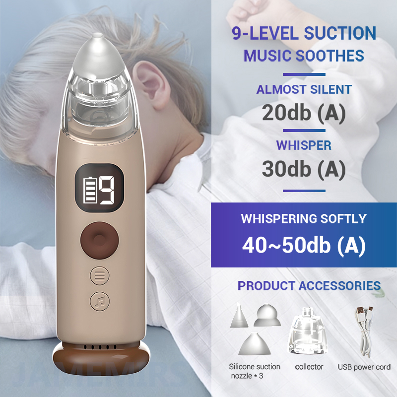 JameMirs nasal aspirator rechargeable for baby Nose suction Cleaner 9Level Soft Silicone Not Hurt Nose Low Noise With Soothing Music