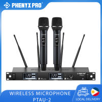 Phenyx Pro PTAU-2 True Diversity 2-Channel Wireless Microphone System w/ ID Lock Auto Scan Cordless Mics for Singing DJ Karaoke