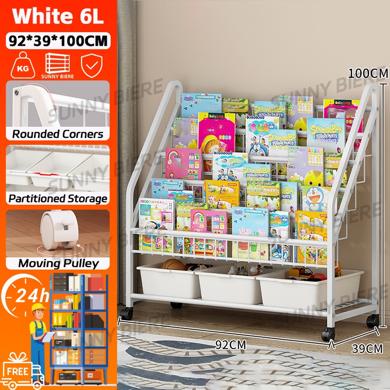 SUNNY Kids Bookshelf Toy Multi-Layer Display Bookcase Organizer Rack Storage Rack Childrens Book Shelf Organizer With Basket Bins