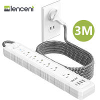 LENCENT 2 Prong Power Strip 3 to 2 Prong Outlet Adapter Two Prong Surge Protector 3M/1.8M Extension Cord with Polarized Plug 6 AC Outlets & 4 USB(1 Type-C) Flat Plug for Non-Grounded Outlets