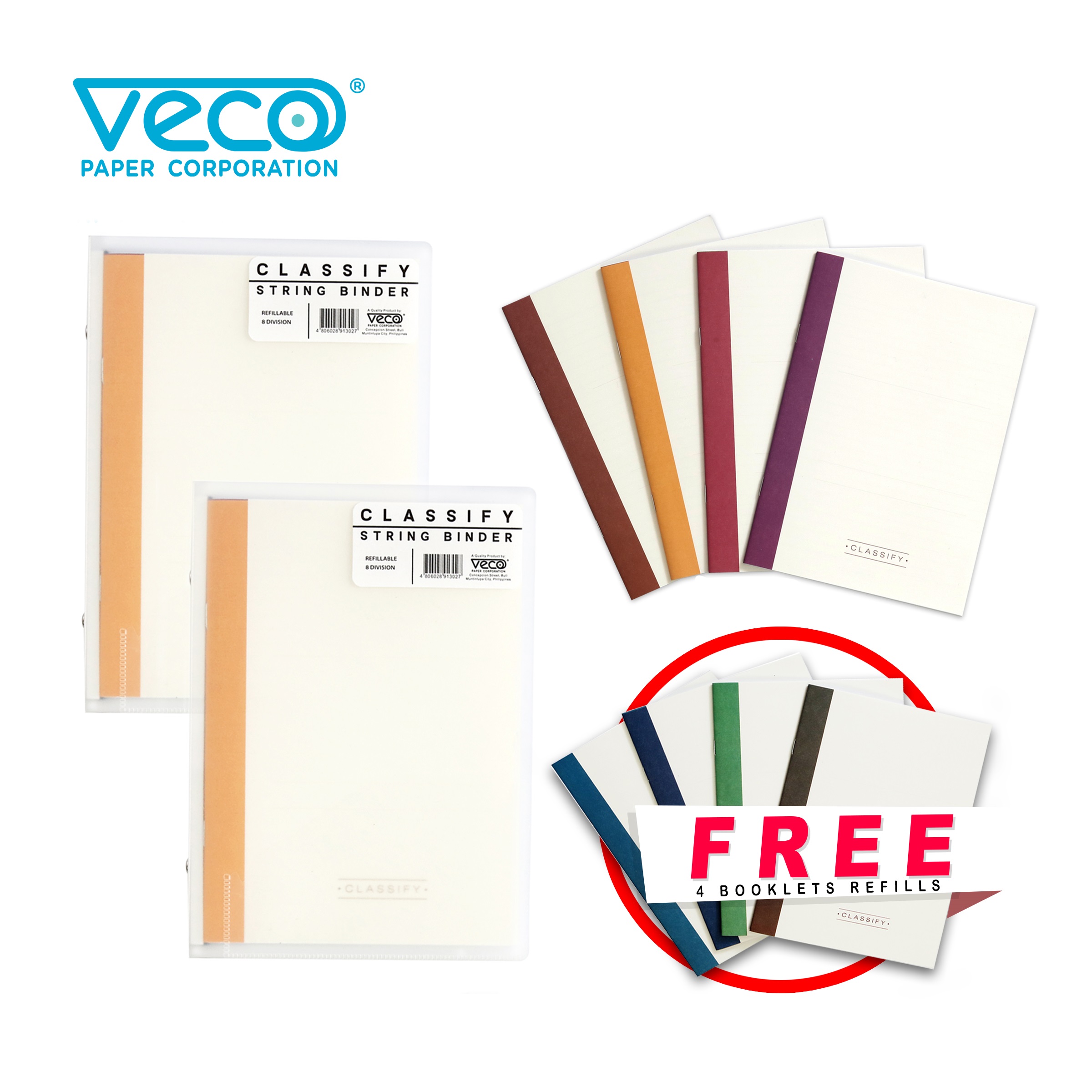 Veco 2 pcs Classify String Binder + 1 set Binder refill + FREE 1 set Binder refill