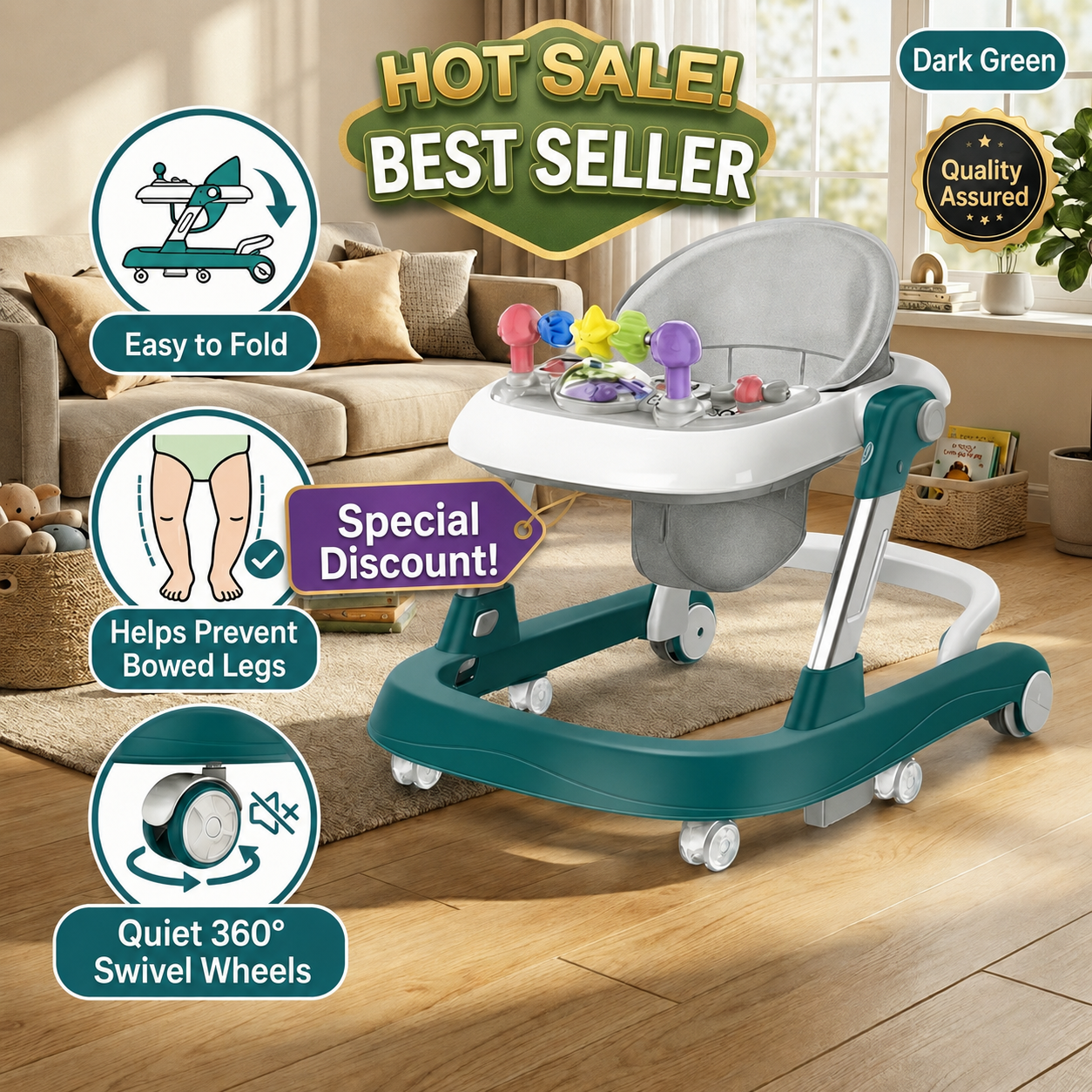 Beige Baby walker Walker for baby Boy&Girls push walker for baby with music baby walking trainer baby wolker with sound