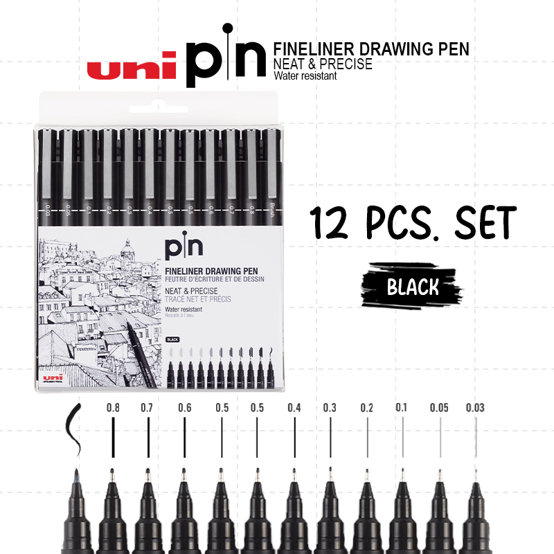 Uni Pin SET Waterproof Fineliner – Ideal for Artists Architects Designers & Calligraphy